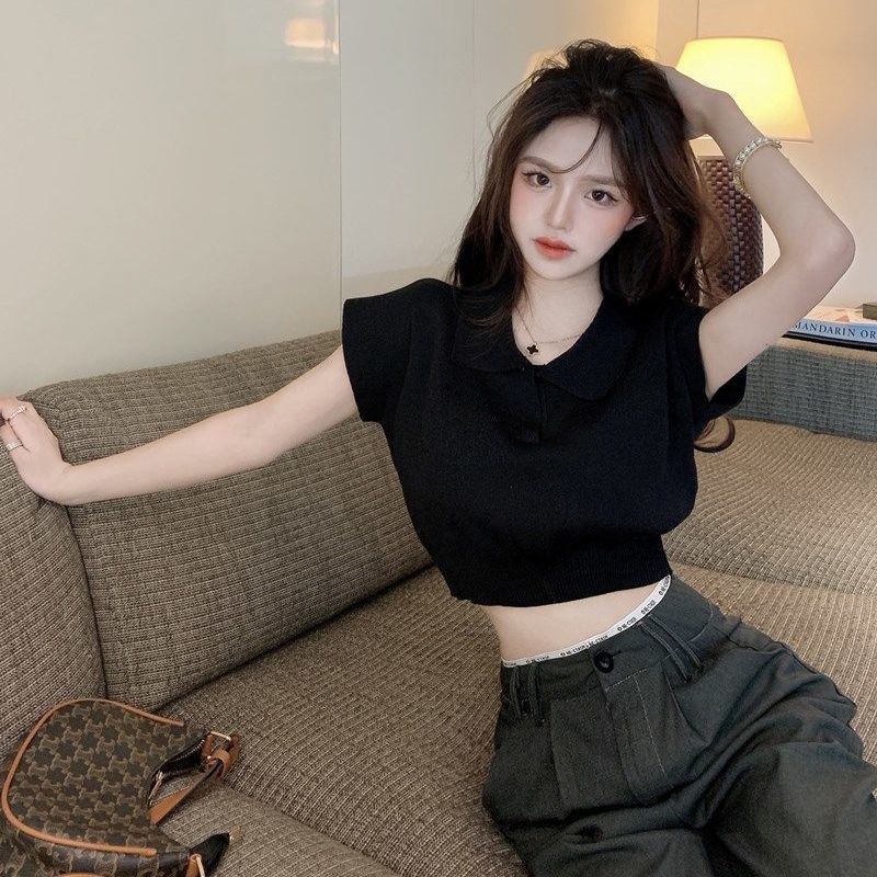 Jiashucheng Áo Thun Dệt Kim Mỏng Tay Ngắn Phong Cách Mỹ Thời Trang Mùa Hè Dành Cho Nữ