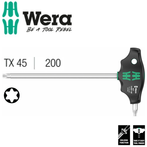 Hoa thị chữ T Wera 05023380001 TORX HF TX45 x 200mm chức năng giữ vít dài 200mm