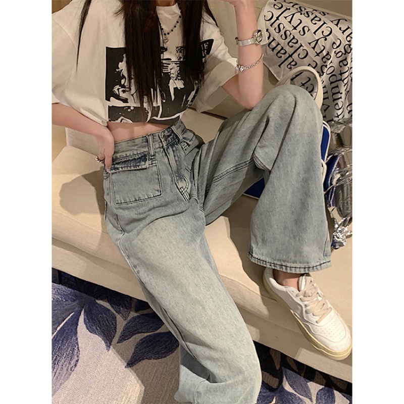 Quần Jeans Nữ Lưng Cao Ống Rộng Thời Trang