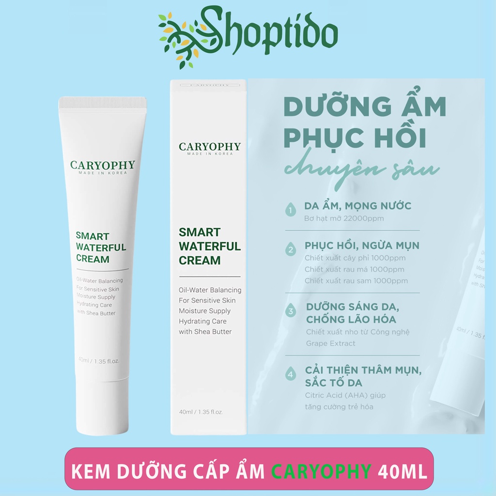 Kem dưỡng Caryophy cấp nước và phục hồi da mụn Smart Waterful Cream 40ml NPP Shoptido