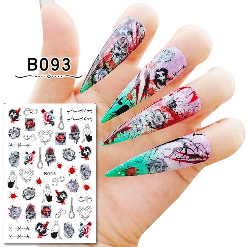 Set 12 Miếng Dán Móng Tay Tự Dính Họa Tiết Halloween Độc Đáo
