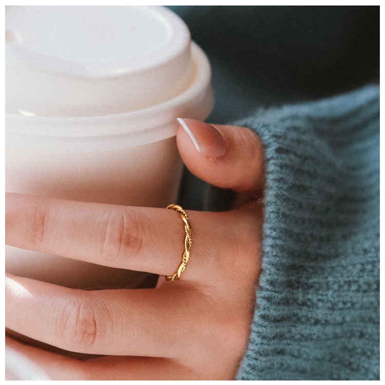 Nhẫn nữ titan 2 vòng trơn xoắn đan xen không gỉ WR2204