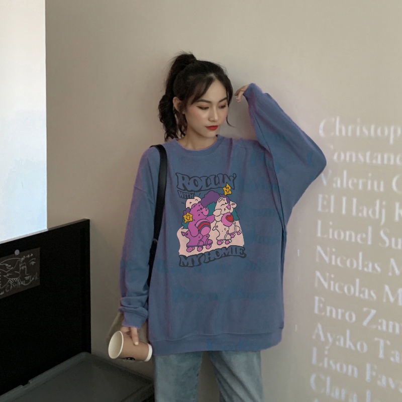 Áo hoodie cổ tròn dáng rộng phong cách retro hàn quốc dành cho nữ