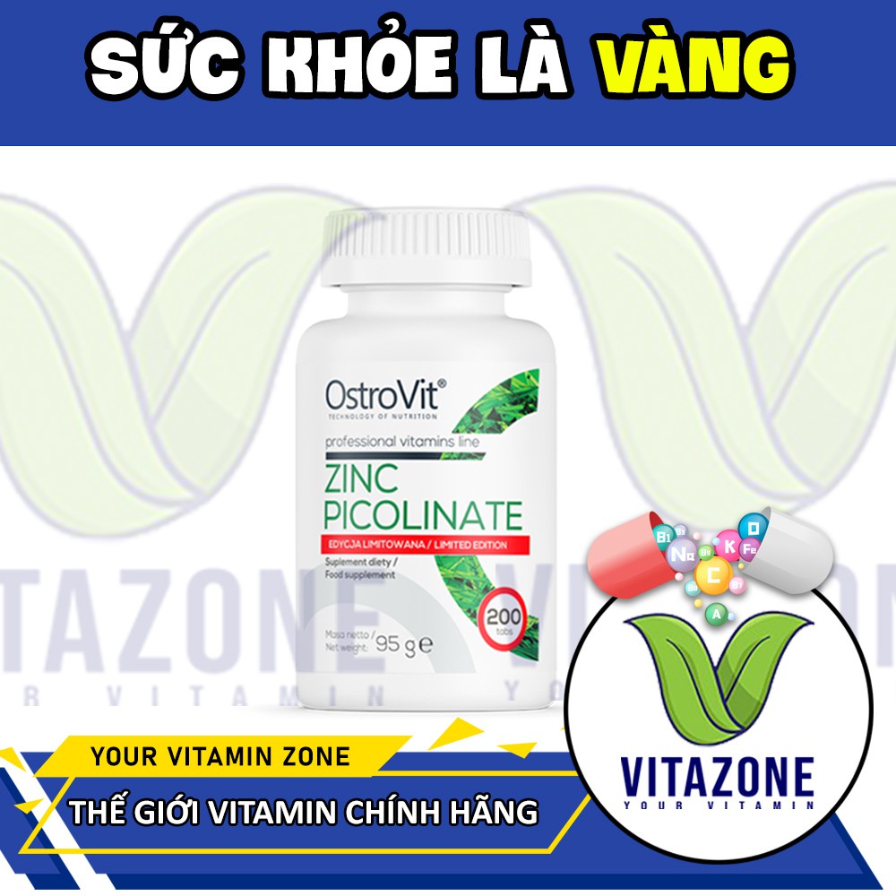 Viên Uống Bổ Sung Kẽm Ostrovit Zinc Picolinate hấp thụ tốt nhất, tăng cường sức khỏe, hệ miễn dịch - 200 viên