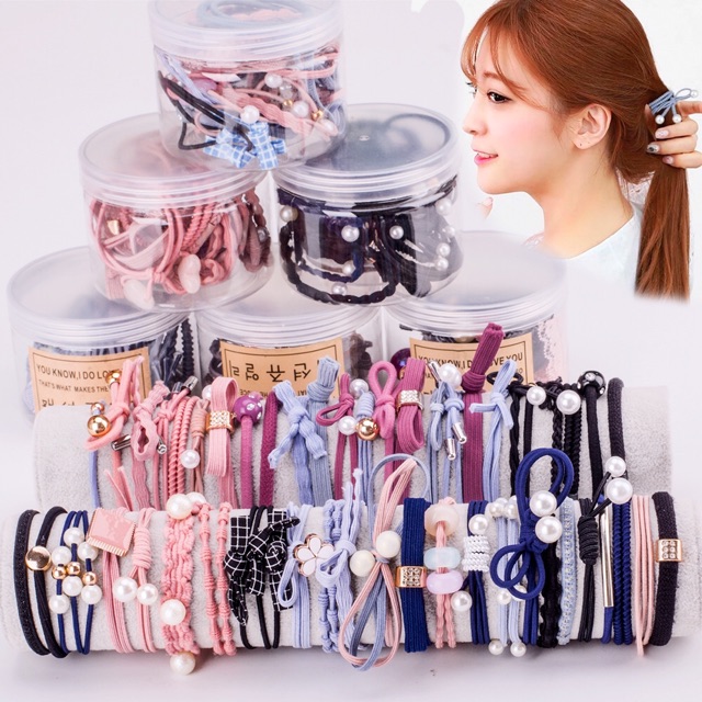 Hộp 12 Chun Buộc Tóc Hàn Quốc Sang Trọng (GIAO MÀU NGẪU NHIÊN)