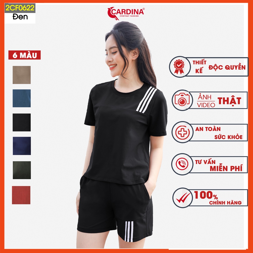 Đồ bộ nữ CARDINA chất cotton kiểu dáng thể thao cao cấp bộ mặc nhà áo cộc tay quần đùi sọc nữ 2CF06
