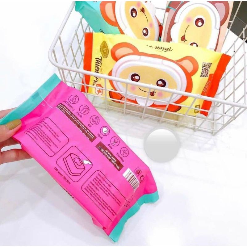 Khăn Giấy Ướt Không Mùi Mềm Mại, An Toàn, Không Xơ Bông Thiên Phúc Gói 120 Tờ