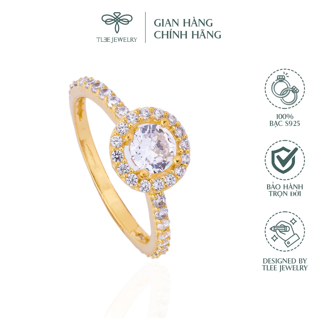 Nhẫn bạc nữ TLEE đá tròn mạ vàng 14k sang trọng NCJ A0131