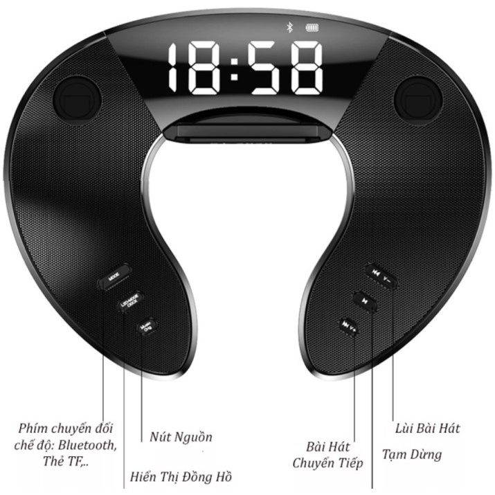 Loa bluetooth cao cấp ST 2020 - Dàn âm thanh karaoke mini - Mặt đồng hồ led cực đẹp - Tặng kèm 2 micro không dây