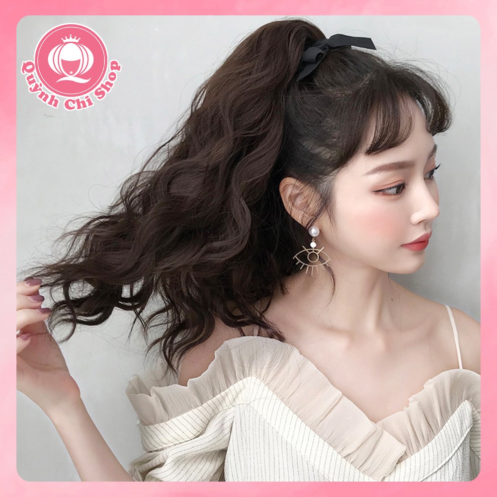 Đuôi tóc giả nữ xoăn xù ngang vai CAO CẤP, không bóng &amp; mềm mượt như tóc thật, dây cột chắc chắn tiện lợi