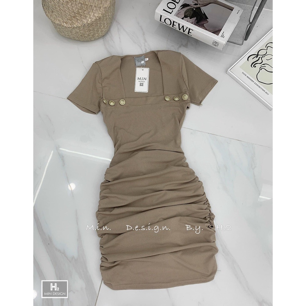 váy body nữ cổ vuông nhún sườn, đầm ôm  dây đan chéo hở lưng lạ mắt
