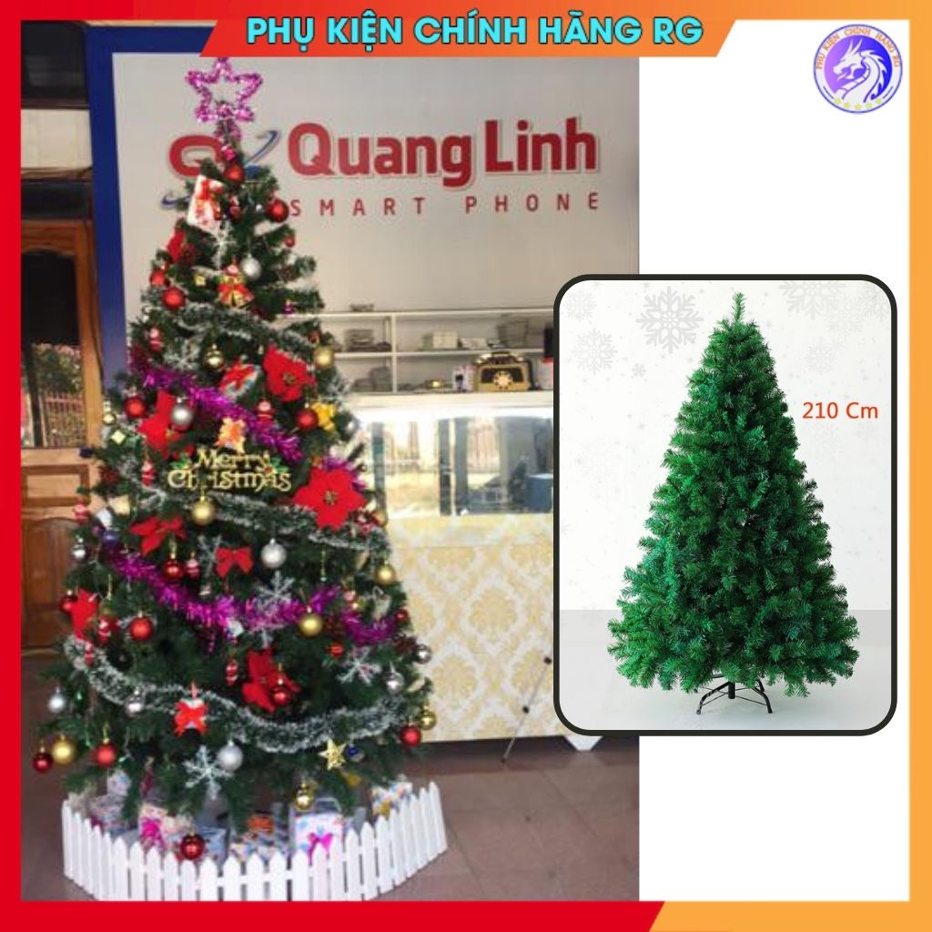 Cây thông noel 2m1 chân sắt trang trí Giáng Sinh tặng kèm ngôi sao đỉnh và 5 dây kim tuyến