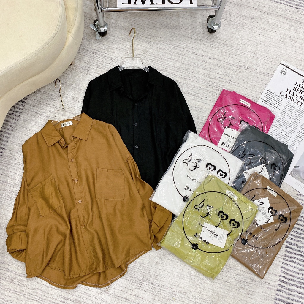 áo sơ mi nữ tay dài 2 túi kẻ nhiều màu mỏng đẹp sexy