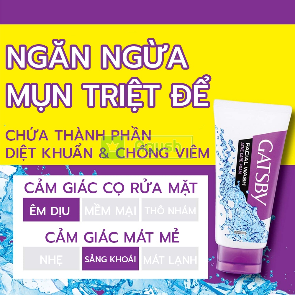 Sữa rửa mặt nam giới da dầu ngừa mụn chính hãng Gatsby Facial Wash Acne Care Foam chai 130g tẩy tế bào chết tạo bọt rẻ