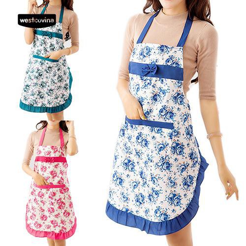 Tạp dề nấu ăn nhà hàng bằng vải in hoa có túi phía trước cho nữ