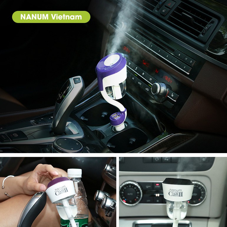 Máy khuếch tán tinh dầu thơm ô tô, phun sương tạo ẩm không khí, có 02 cổng sạc nhanh USB - NANUM CAR II