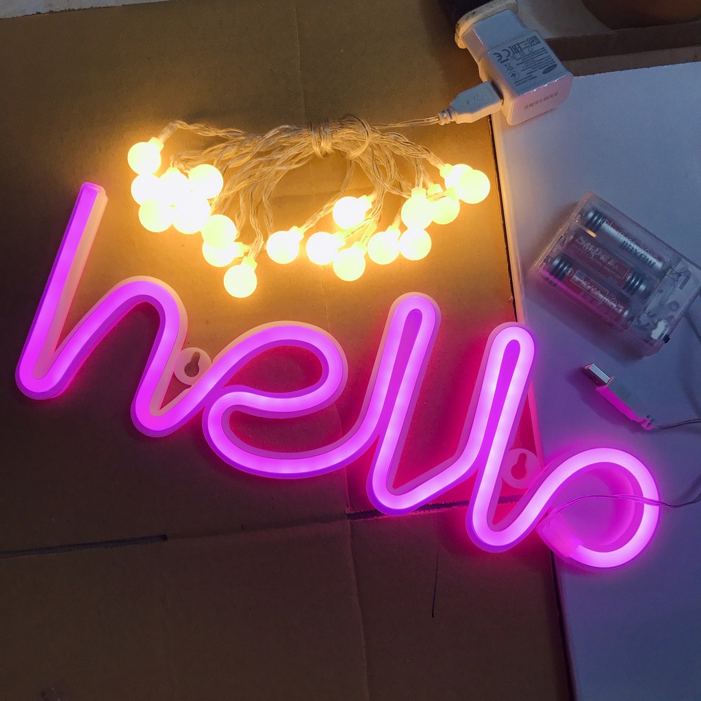 Đèn Neon light treo tường các kiểu có sẵn dễ thương chữ love, chữ home, chữ hello, cầu vồng, con mèo
