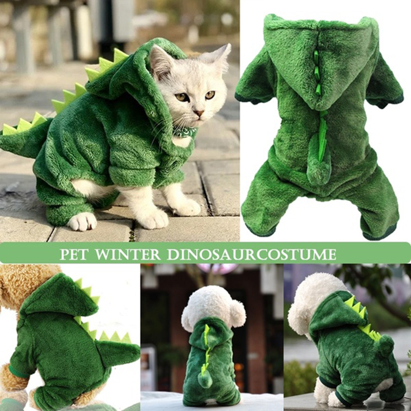 Bộ đồ dày giữ ấm xỏ 4 chân hình khủng long cho thú cưng