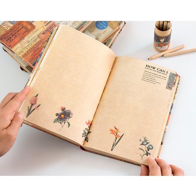 Sổ tay A5 bìa cứng to Retro vintage tem thư dày đẹp ghi chép trang trí lưu bút làm bullet journal BUKAO