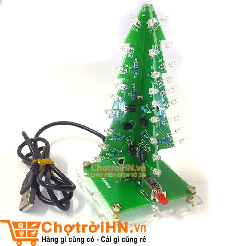 Bộ DIY CÂY THÔNG NOEL 3 MÀU + NGUỒN + CÁP NGUỒN+VỎ MICA