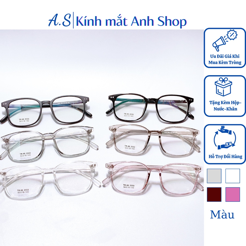 Gọng kính vuông nam nữ chất liệu nhựa dẻo bền khó gãy nhận cắt cận viễn loạn 2333