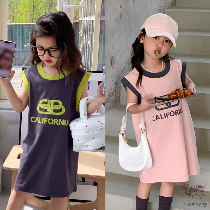 Đầm Sát Nách Chất Liệu Cotton Phối Màu Thời Trang Hàn Quốc Cho Bé Gái