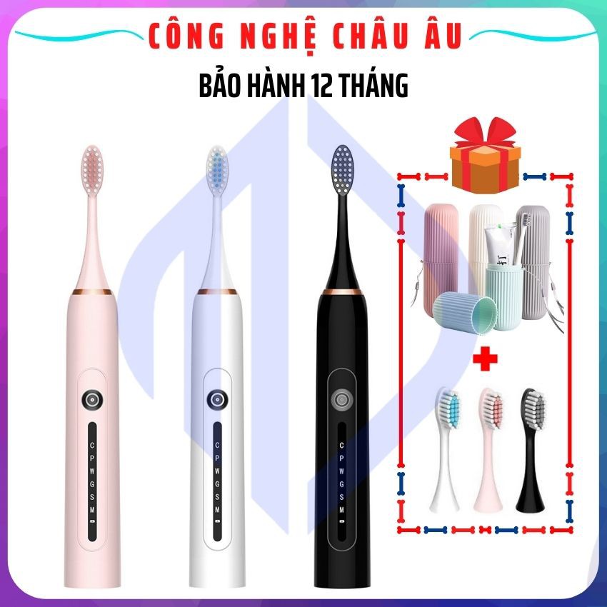 Bàn chải đánh răng điện Sonic X7 kèm kệ dán tường, công nghệ châu âu, sạc 1 lần dùng 2 tháng