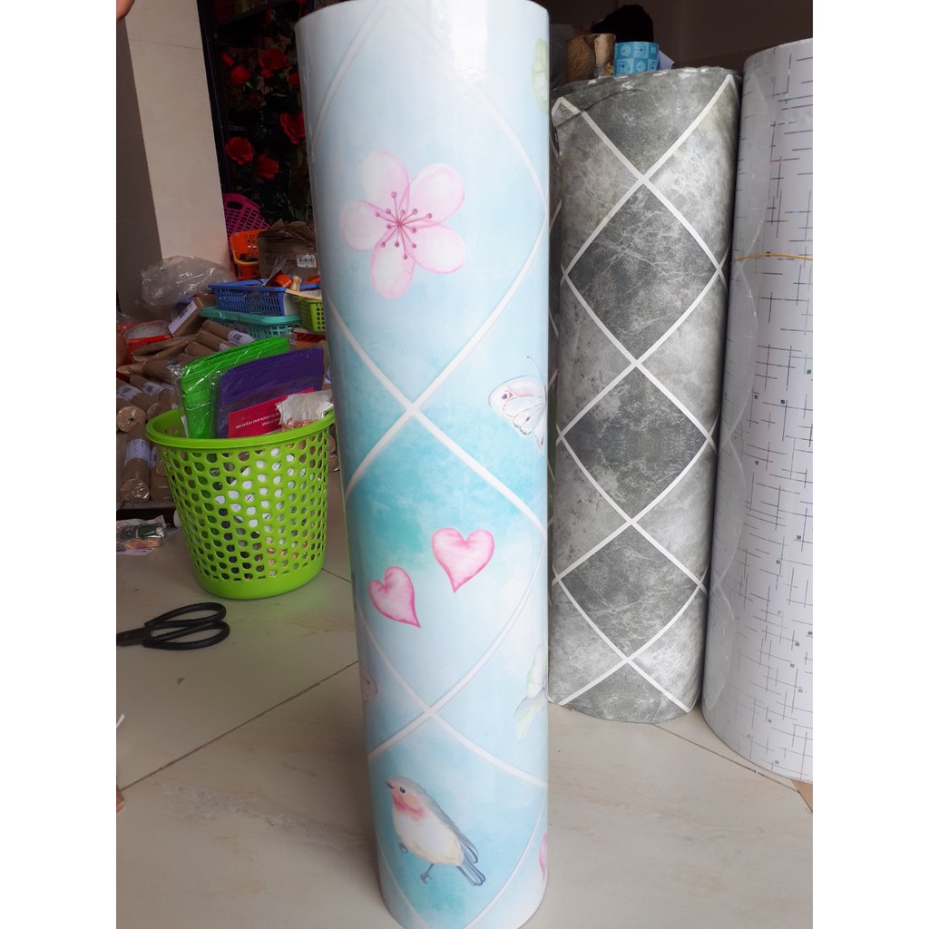 Decal dán bếp tráng nhôm cách nhiệt hoa xanh khổ 60cm keo sẵn