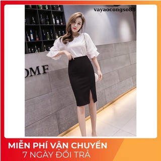 Chân váy bút chì xẻ tà trước, váy nữ công sở cách điệu chất thun co giãn màu đen bigsize