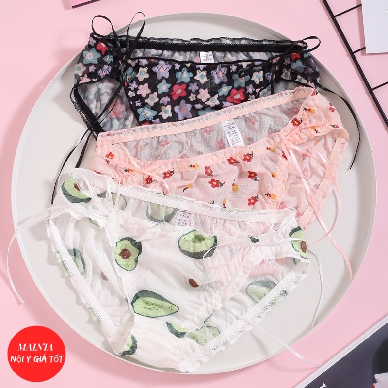Quần Lót Ren Nữ Thắt Nơ Hoạ Tiết Hoa - Quả Bơ Xinh Xắn Mainia Shop
