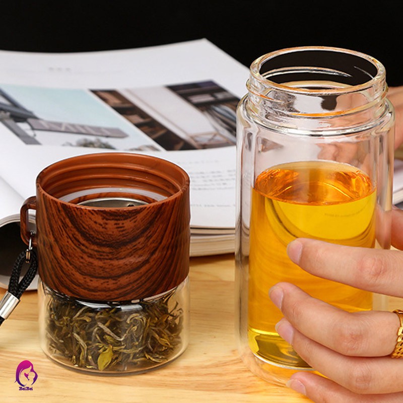 【Hàng mới về】 Double Wall Glass Water Bottle Tea and Water Separation Bottle Mug Cup with Tea Infuser Home Office