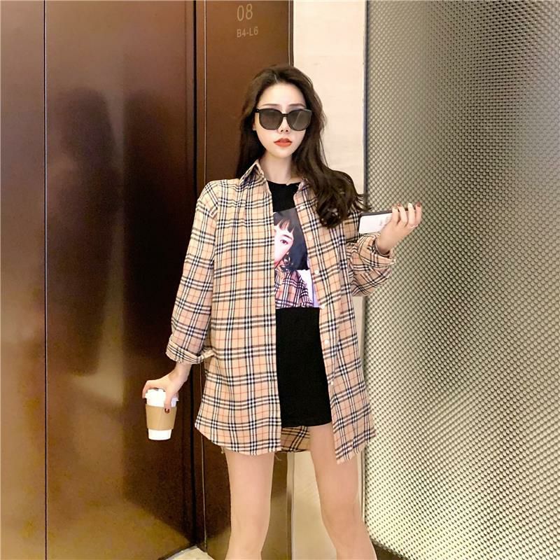 Áo Khoác Sơ Mi Nữ Sọc Caro Ulzzang Thời Trang