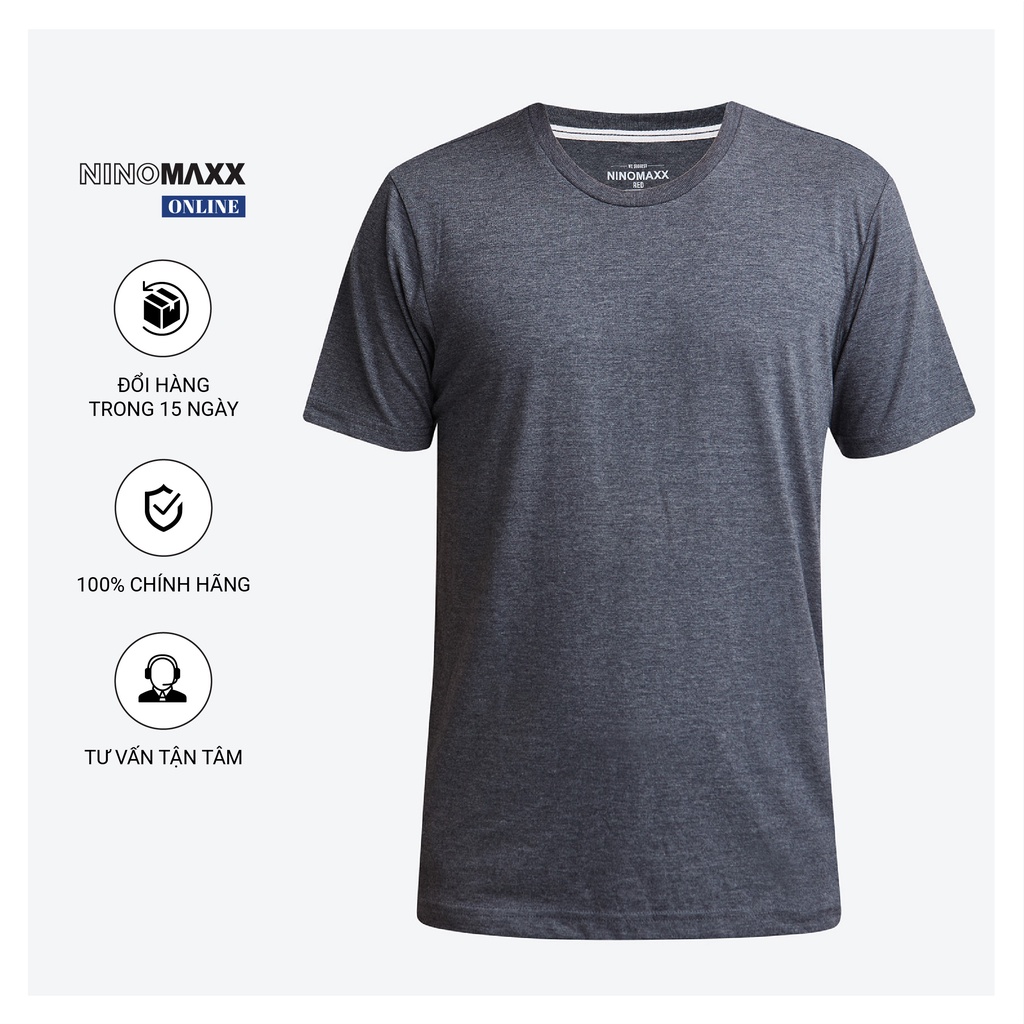 Áo Thun Nam cổ tròn Ninomaxx tay ngắn màu ghi xám trơn cotton pha polyester mã 1805125