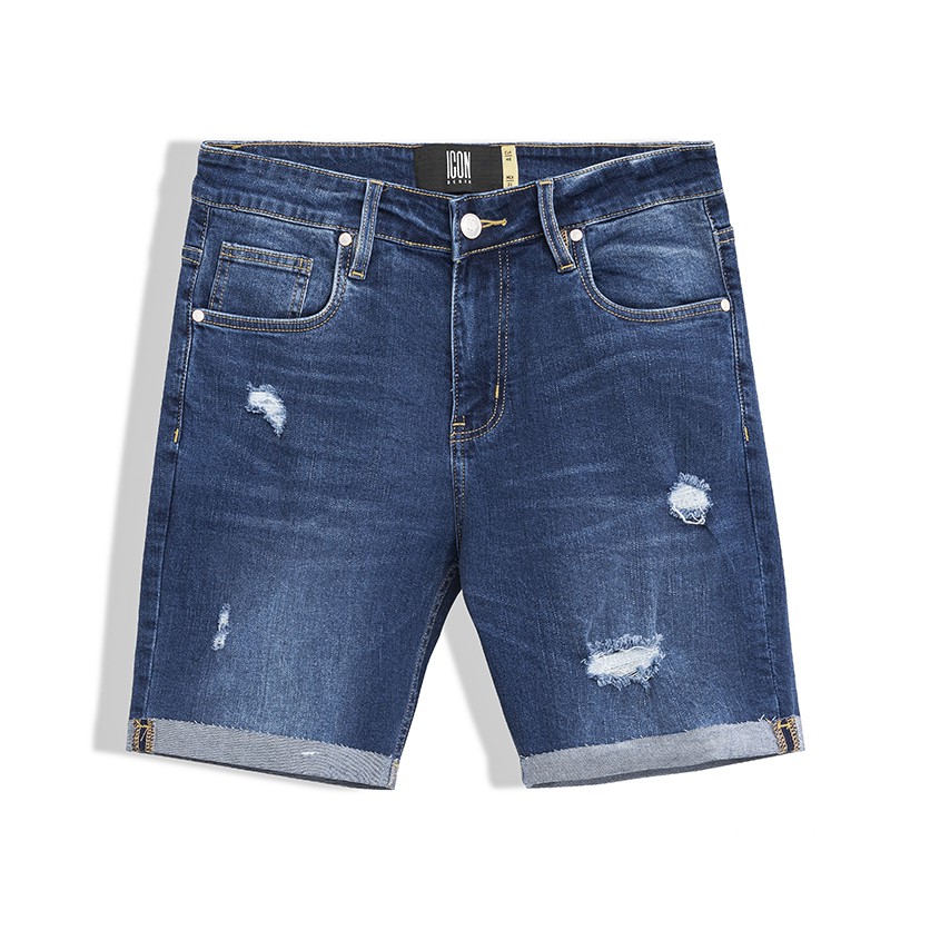 Quần Short Jean Nam ICON DENIM Blue Wash Whiskering