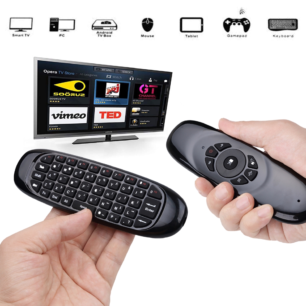 Set bàn phím không dây 2.4G 6 trục kèm chuột và điều khiển từ xa cho TV thông minh