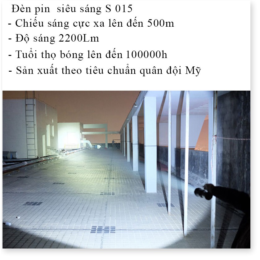 Đèn Pin Cầm Tay LYS015 ✔️Chính hãng✔️ Chiếu xa 600m, Chống nước, Pin Cực Bền +Tặng sạc, hộp đựng.