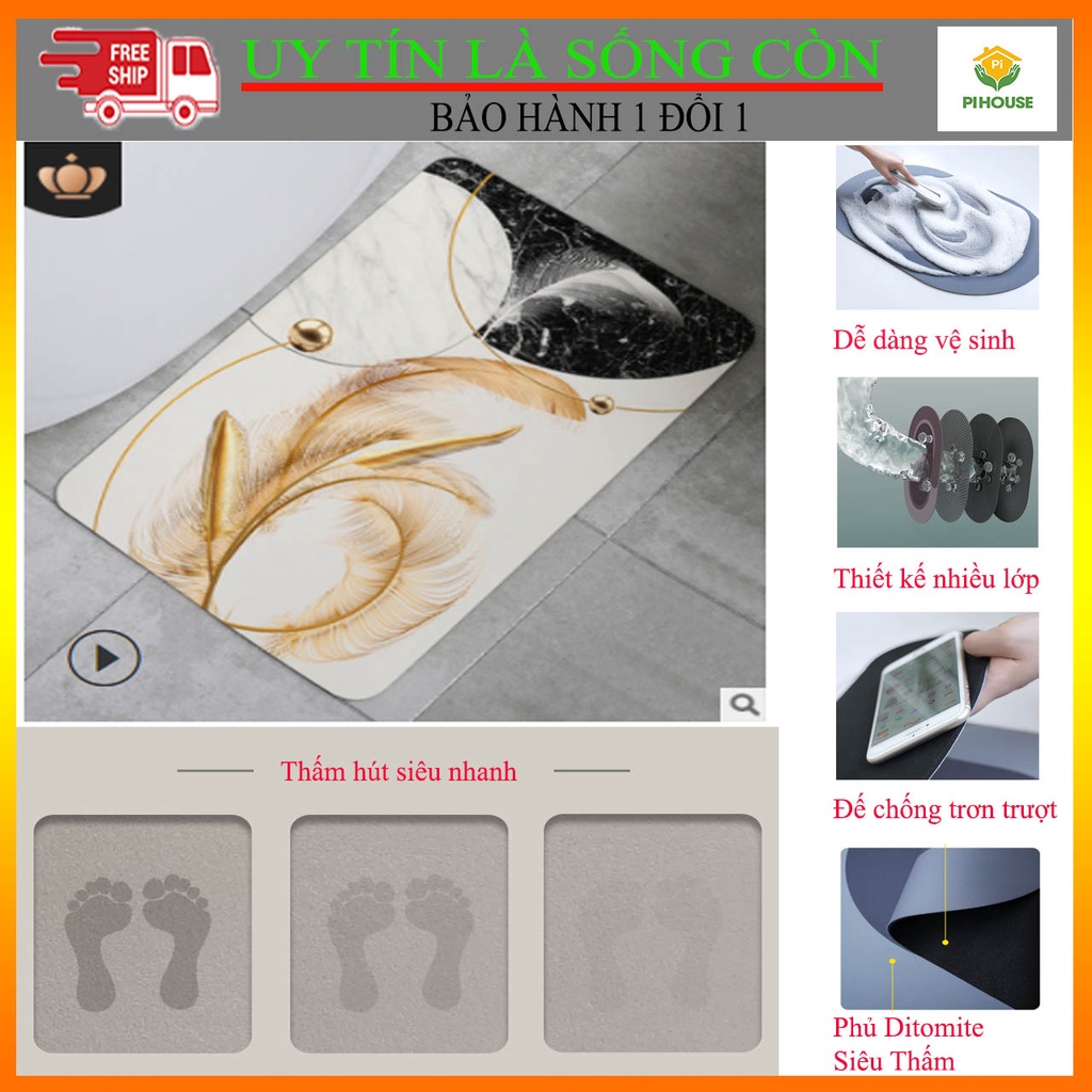 [SIÊU HOT HIT ] Thảm Chân Siêu Mềm Siêu Dày, Siêu Thấm Nước Chất Liệu Chống Trượt