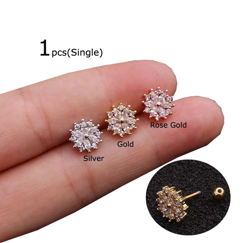 1 Khuyên Vành Tai Hình Hoa Dài 6mm