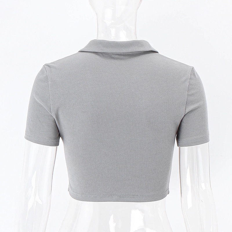 Áo Thun Tay Ngắn Cổ Bẻ Phối Hàng Nút Xếp Ly Thời Trang Đường Phố Cá Tính Cho Nữ