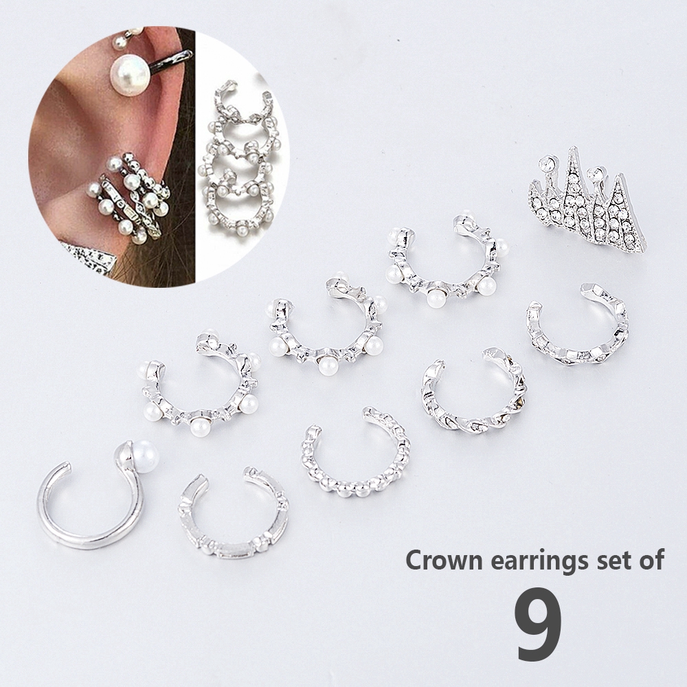 Bộ 9 cái bông tai phong cách Boho đính hạt ngọc trai nữ tính