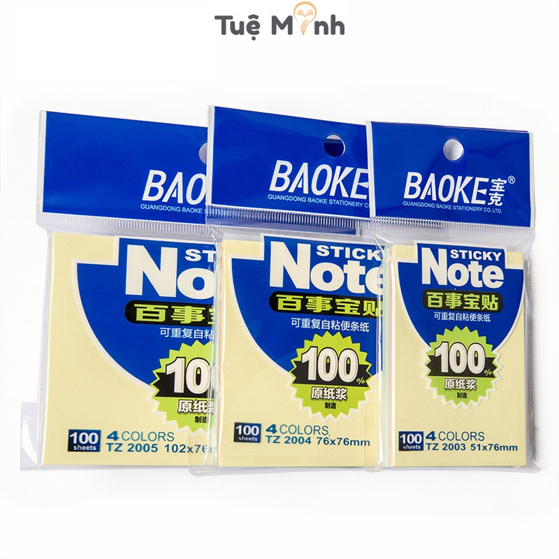 Tập 100 tờ note ghi chú 4 màu Baoke, giấy trang trí màu trơn NO09 nhiều cỡ