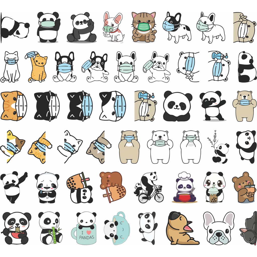 Bộ 200 sticker chủ đề GẤU TRÚC PANDA siêu cưng chất liệu chống nước dán trang trí vali mũ bảo hiểm xe máy laptop điện th
