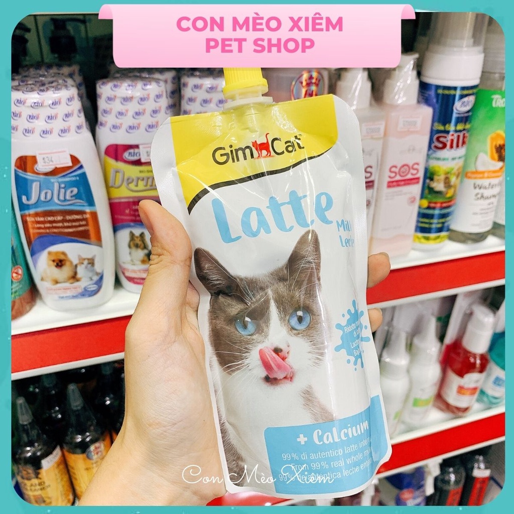 Sữa tươi cho mèo Gimcat latte 200ml, milk bổ sung canxi tiêu hóa cho thú cưng Con Mèo Xiêm