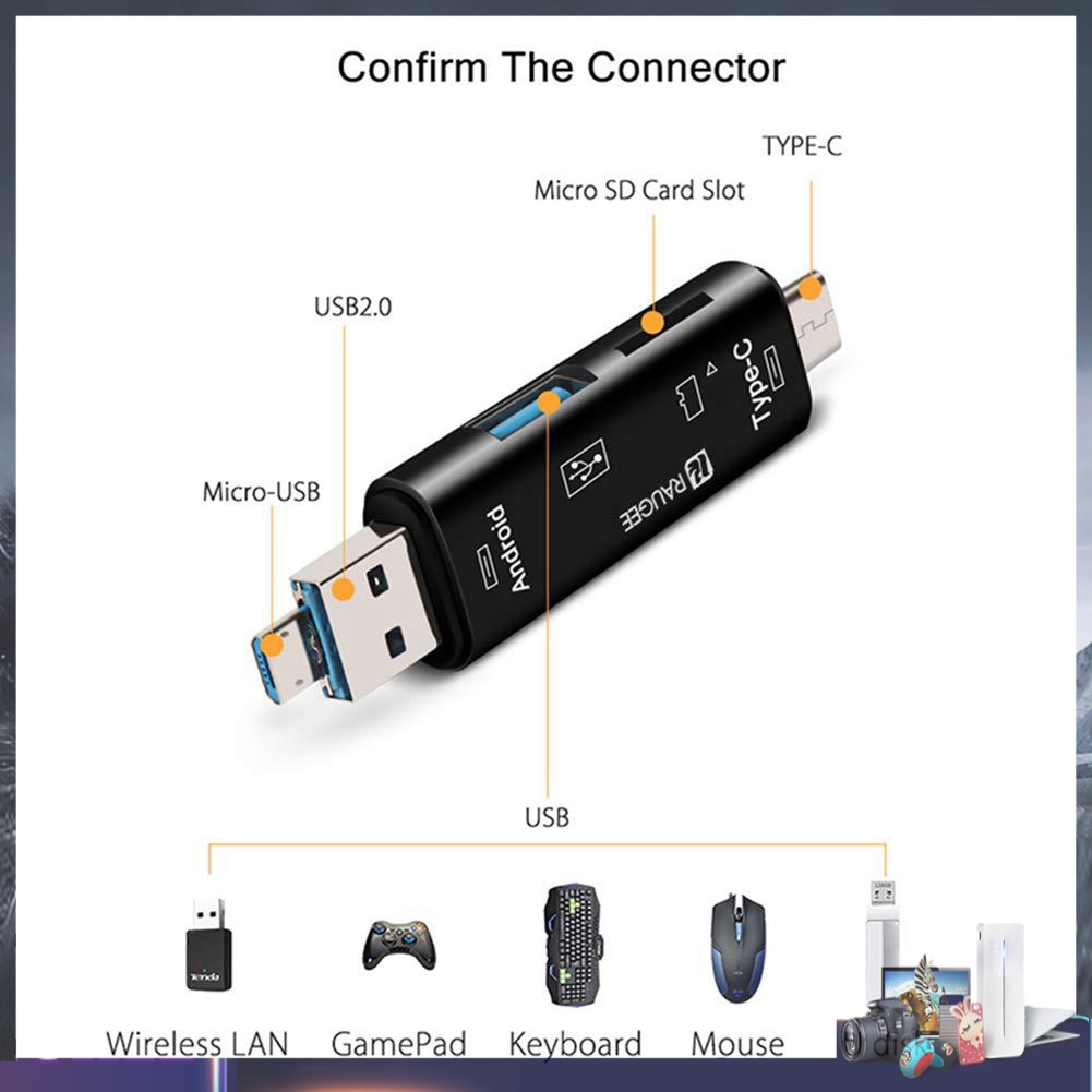 Đầu đọc thẻ nhớ USB OTG 5 trong 1 cho điện thoại laptop