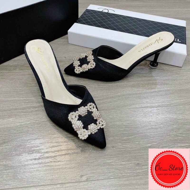 Giày sục mũi nhọn gắn tag đá, gót nhọn 7cm mã HH30