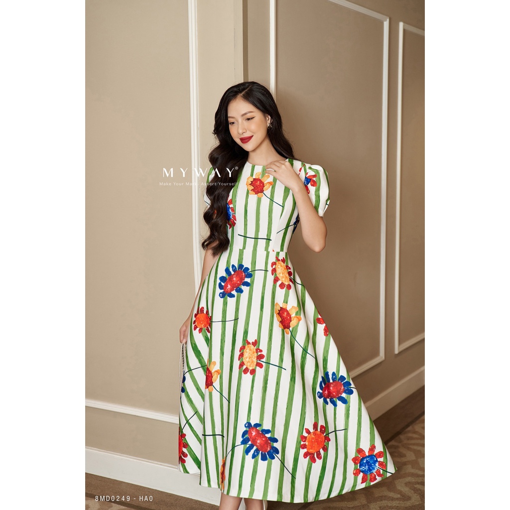 Đầm Nữ Công Sở Tay Bồng In Họa Tiết Hoa Cao Cấp 8MD0249