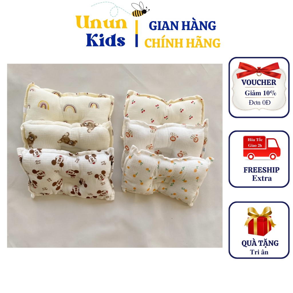 Gối Lõm Cho Bé Sơ Sinh, Gối Chống Méo Đầu Cho Bé Trai, Bé Gái Chất Vải Xô Muslin Mềm Mại, Thông Thoáng Cho Bé - GX001