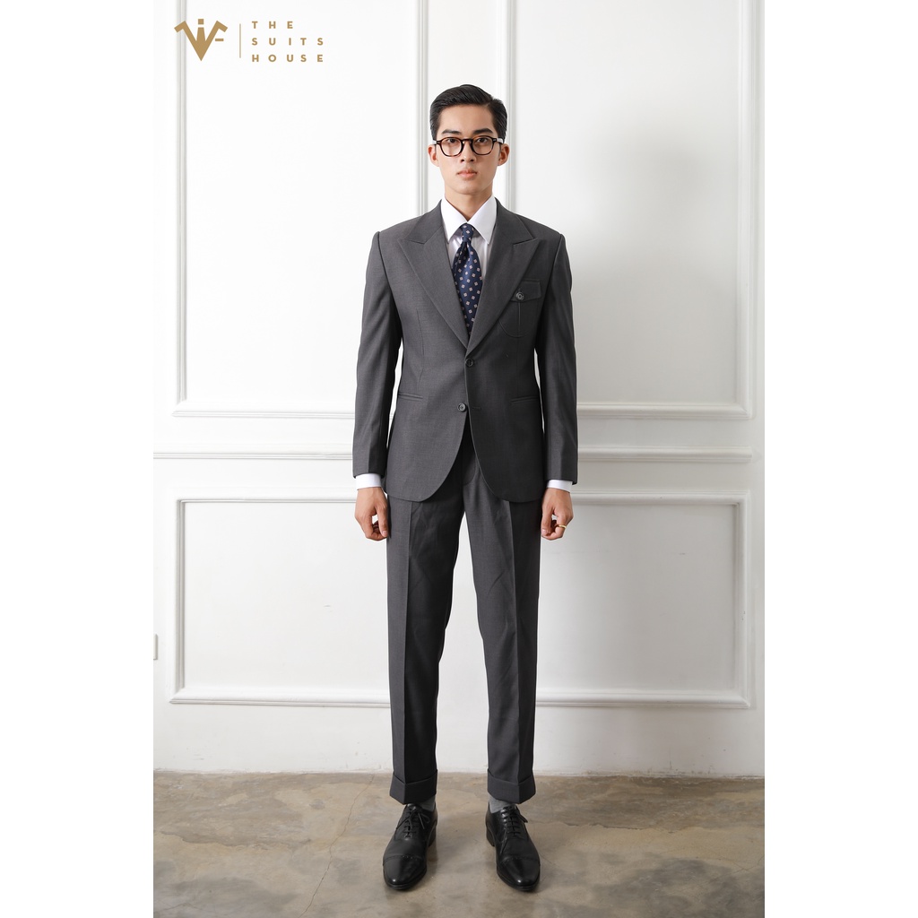 Bộ vest nam xám lông chuột 2 khuy túi hộp, suits sartorial, chất cotton pha poly The Suits House