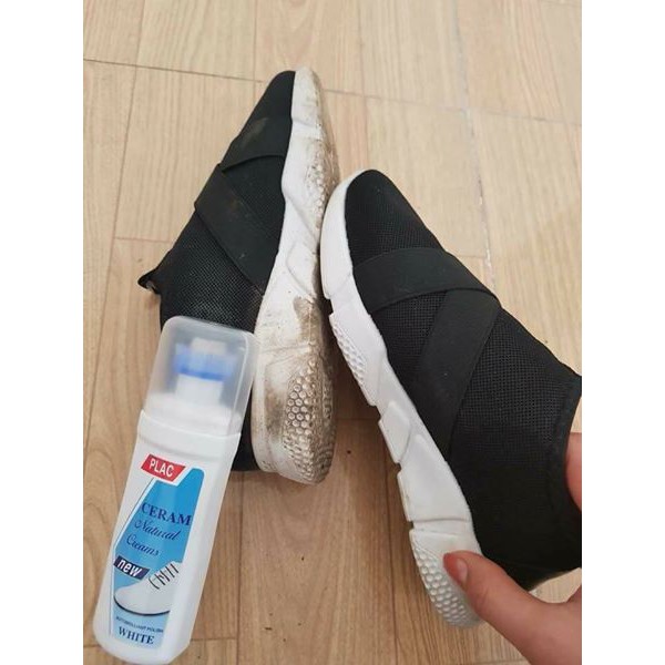 [ 03 lọ ] kem chùi giày PLAC có bàn chải - gel tẩy trắng và lau chùi túi xách đa năng