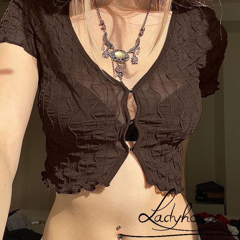 Áo Thun Tay Ngắn Cổ Chữ V Màu Trơn Thời Trang Dành Cho Nữ